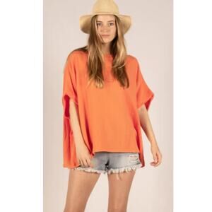 BEFORE YOU Coral Gauze Poncho Pullover Tunic Top ~ Women's Oversized MEDIUM